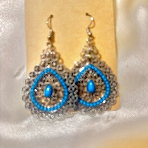 Blue and Silver Teardrop Earrings w/marquisette stone.